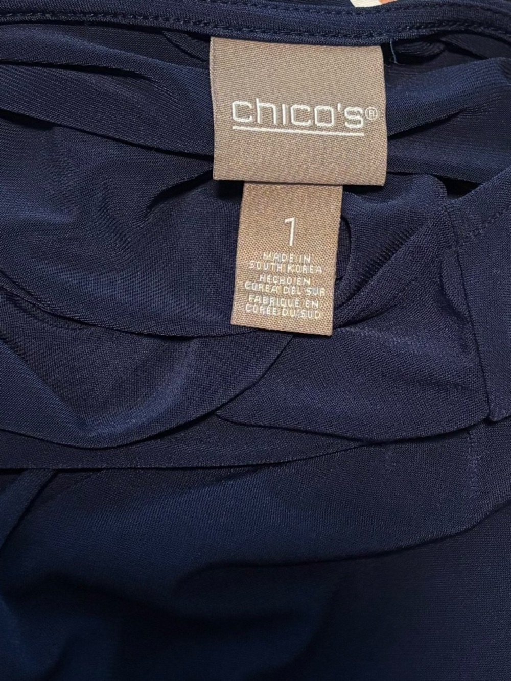 Chico's side-knot grommet top in navy blue women's size medium Chicos size 1 - Picture 3 of 16
